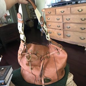 Fossil leather hobo with canvas straps